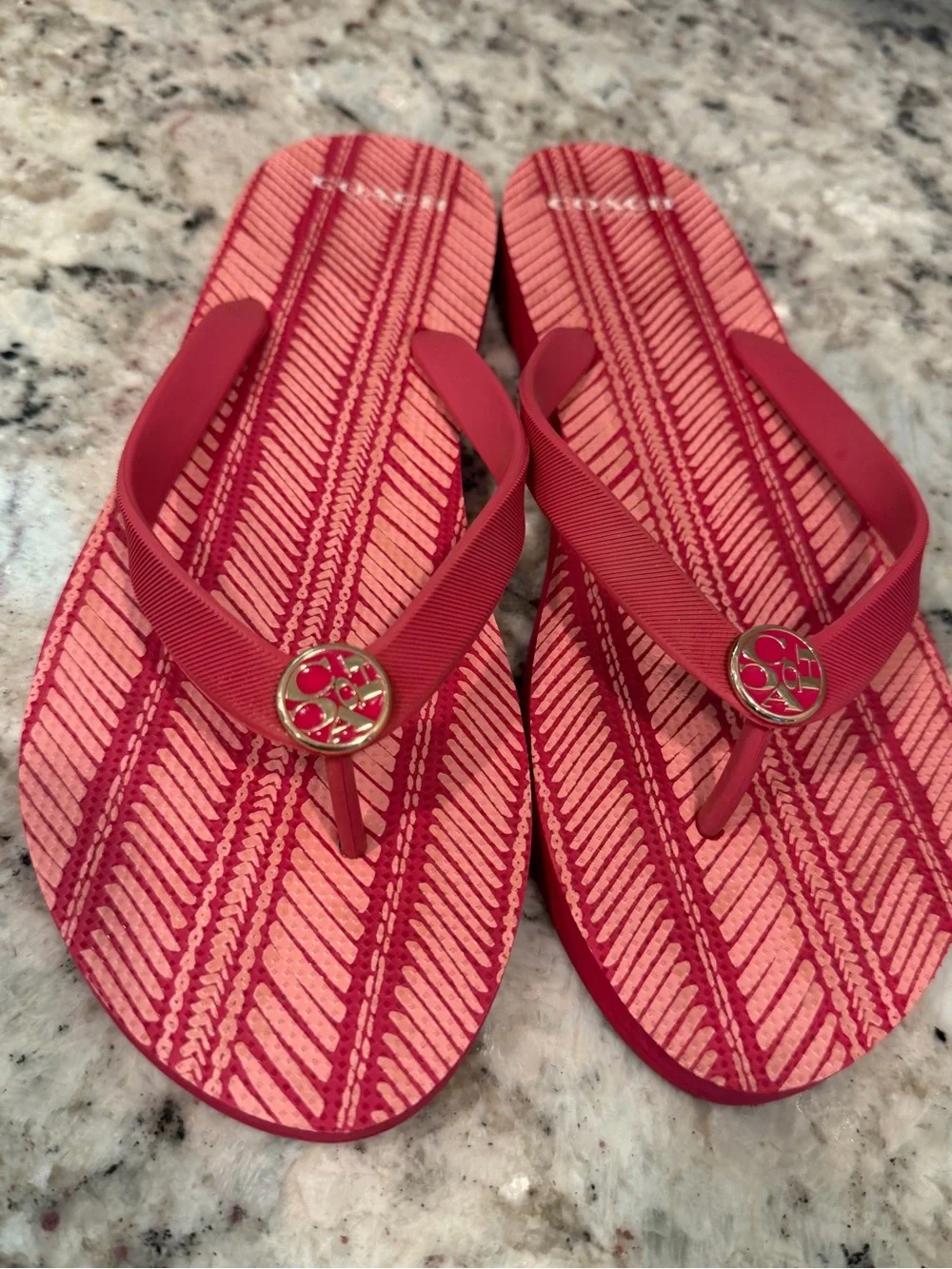 Coach Women's Flip Flops - Black, Pink, Red, Gray Floral and Logo Prints